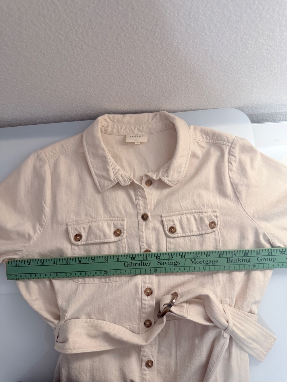 Sezane Raquel Mottled Ecru Button-Front Midi Cotton Shirt Dress FR 46 US 14 - Picture 10 of 12